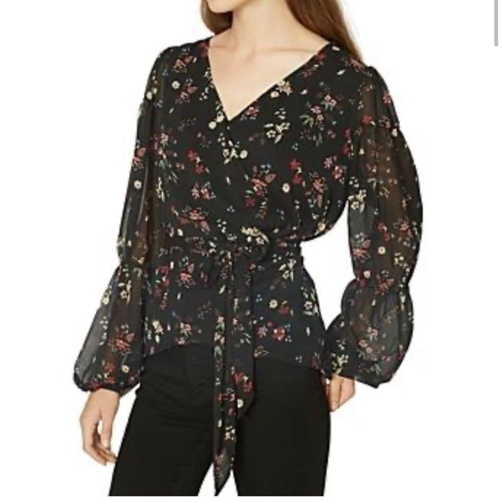 Sanctuary Dark Floral Long Sleeve Wrap Blouse